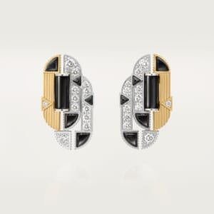 ジオメトリー＆コントラスト イヤリング、オニキス、パヴェセッティング